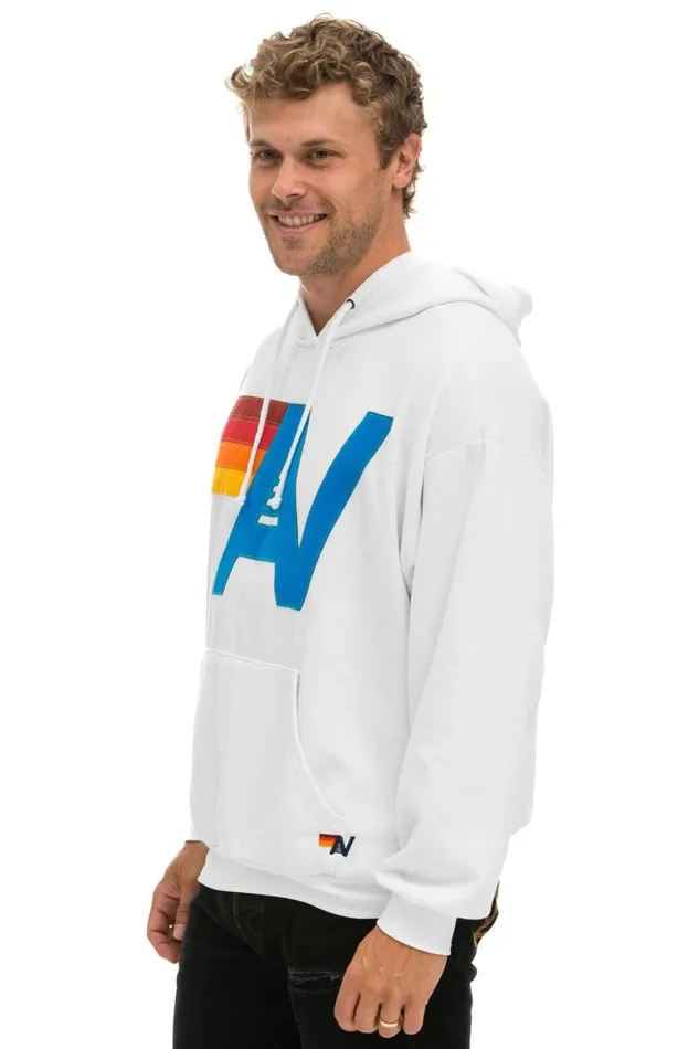 WomenMen Hoodies Aviator Nation Logo Stitch Pullover Relaxed Hoodie 8211 White