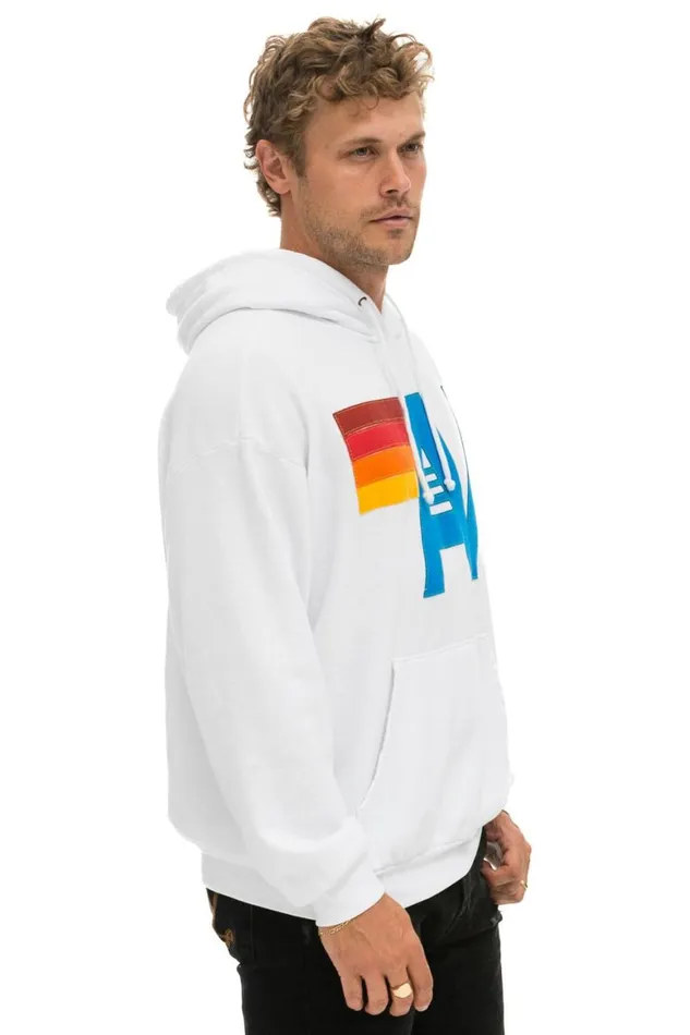 WomenMen Hoodies Aviator Nation Logo Stitch Pullover Relaxed Hoodie 8211 White
