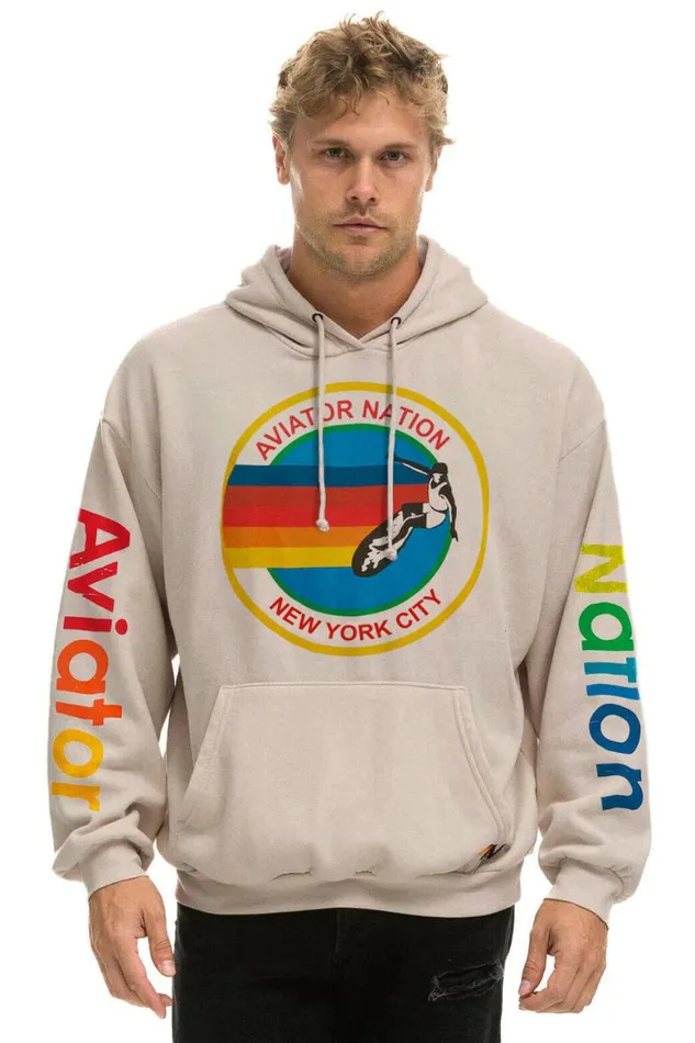 WomenMen Hoodies Aviator Nation New York City Relaxed Pullover Hoodie 8211 Sand