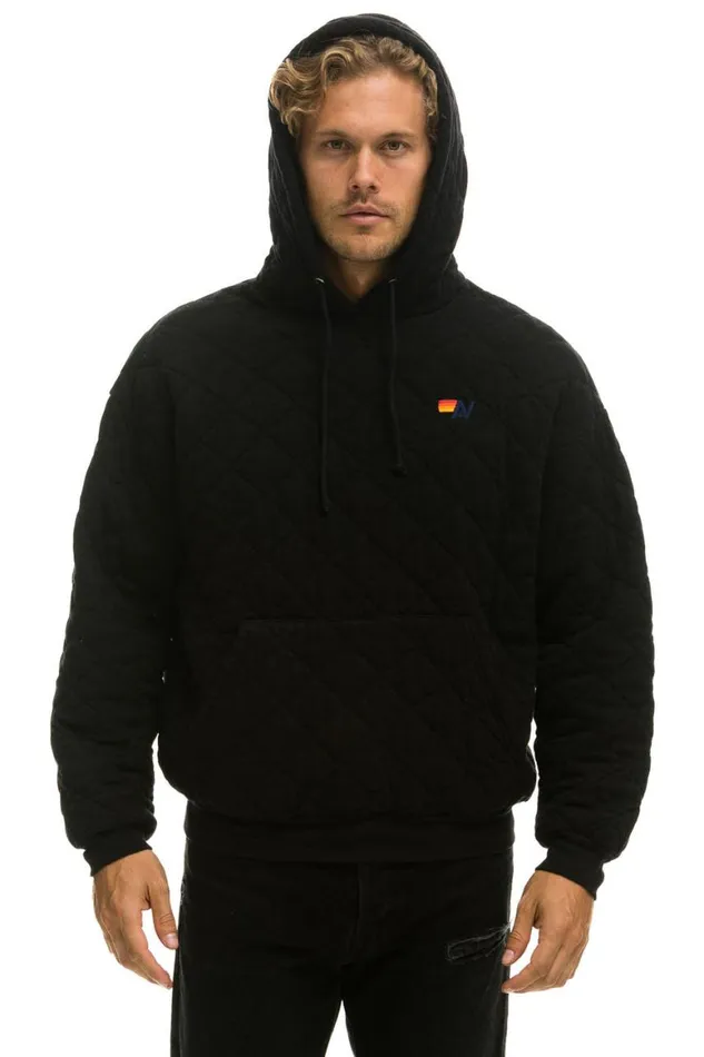 WomenMen Hoodies Aviator Nation Quilted Relaxed Pullover Hoodie 8211 Black