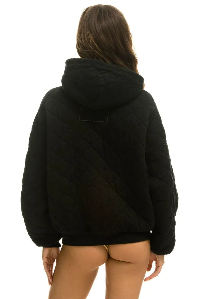WomenMen Hoodies Aviator Nation Quilted Relaxed Pullover Hoodie 8211 Black