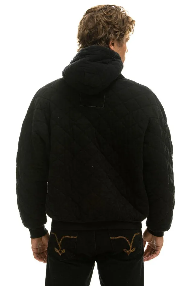 WomenMen Hoodies Aviator Nation Quilted Relaxed Pullover Hoodie 8211 Black