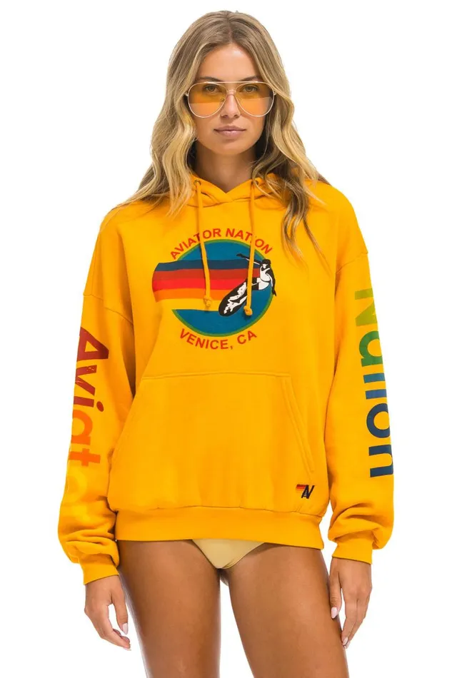 WomenMen Hoodies Aviator Nation Relaxed Pullover Hoodie 8211 Gold