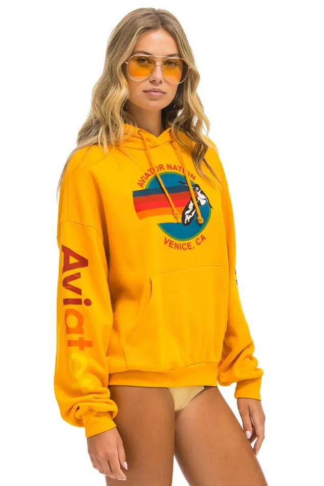 WomenMen Hoodies Aviator Nation Relaxed Pullover Hoodie 8211 Gold