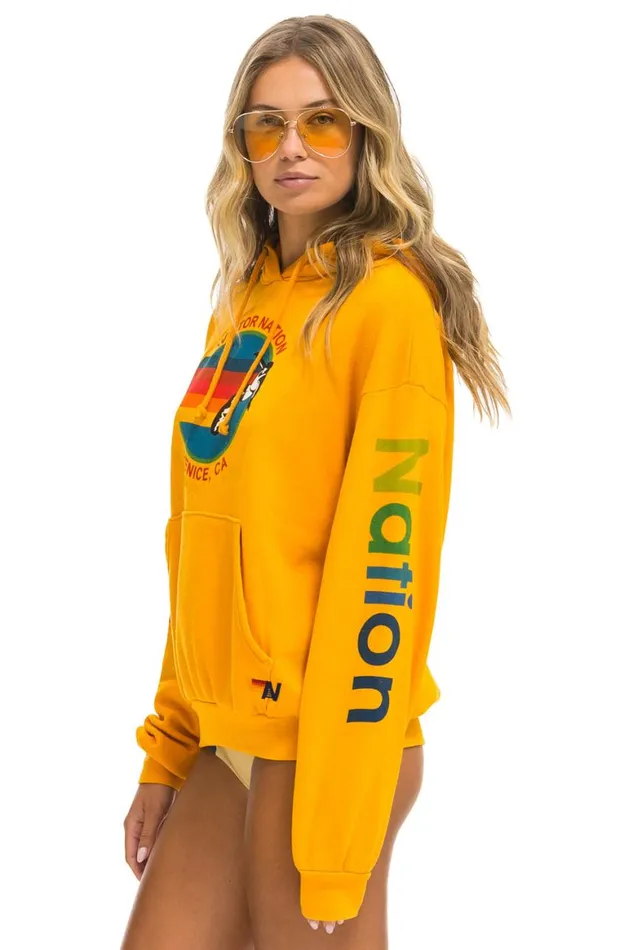 WomenMen Hoodies Aviator Nation Relaxed Pullover Hoodie 8211 Gold