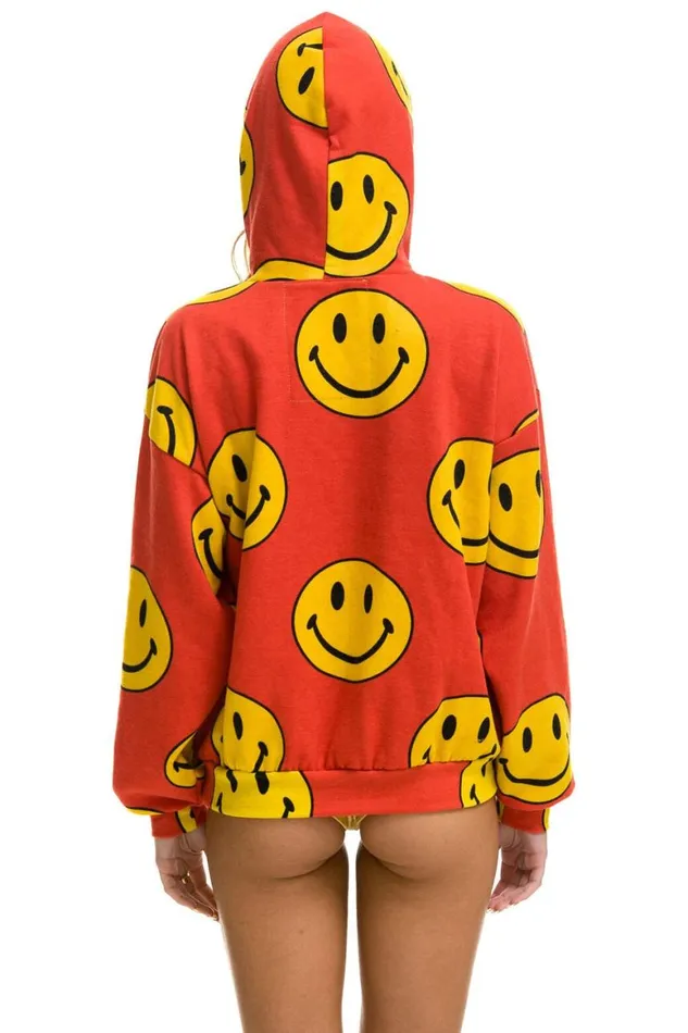 WomenMen Hoodies Aviator Nation Smiley Repeat Relaxed Pullover Hoodie 8211 Red