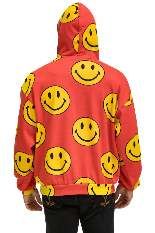WomenMen Hoodies Aviator Nation Smiley Repeat Relaxed Pullover Hoodie 8211 Red