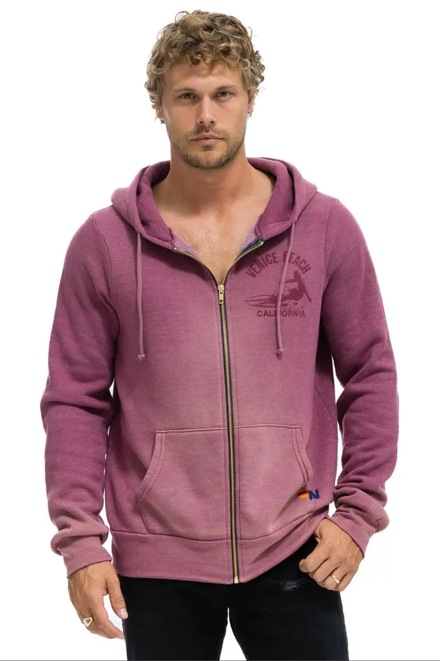 WomenMen Hoodies Aviator Nation Venice Surfer Zip Hoodie 8211 Faded Berry