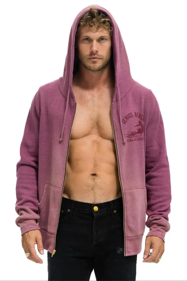 WomenMen Hoodies Aviator Nation Venice Surfer Zip Hoodie 8211 Faded Berry