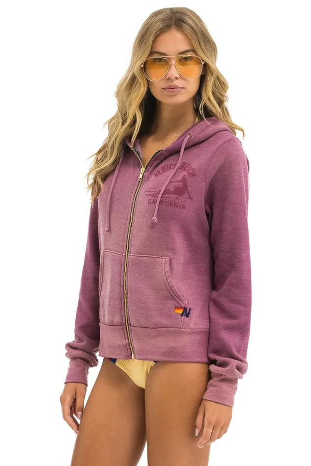 WomenMen Hoodies Aviator Nation Venice Surfer Zip Hoodie 8211 Faded Berry
