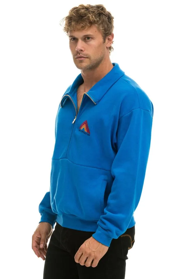 WomenMen Sweatshirts Aviator Nation Mountain Embroidery Half Zip Sweatshirt 8211 Ocean