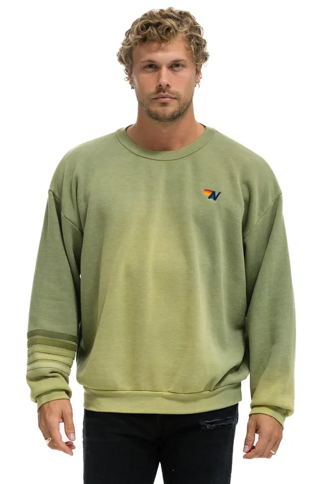 WomenMen Sweatshirts Aviator Nation Rugby Stitch Relaxed Crew Sweatshirt 8211 Faded Army