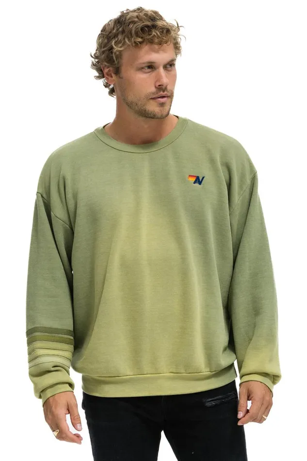 WomenMen Sweatshirts Aviator Nation Rugby Stitch Relaxed Crew Sweatshirt 8211 Faded Army