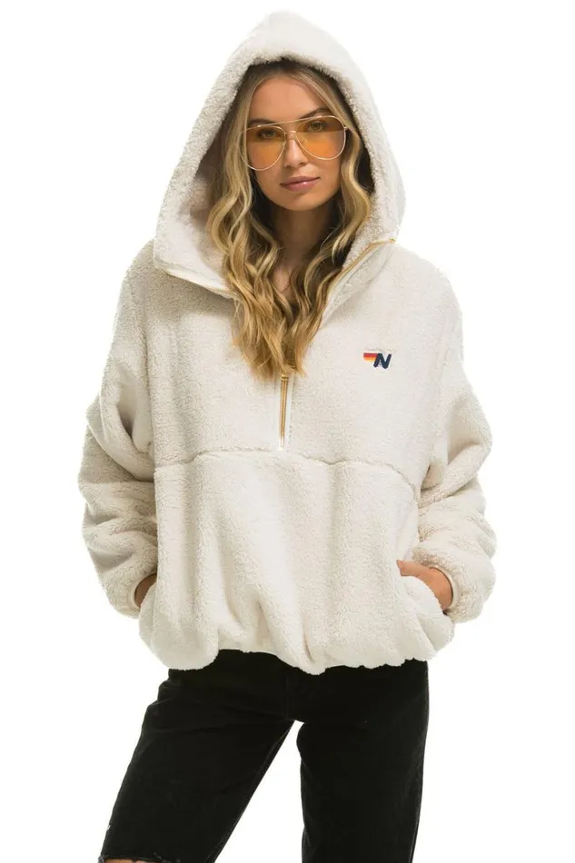 WomenMen Teddy Jackets Aviator Nation Teddy Apres Hooded Half Zip Jacket 8211 Vintage White WomenMen Teddy Jackets Aviator Nation Teddy Apres Hooded Half Zip Jacket 8211 Vintage White