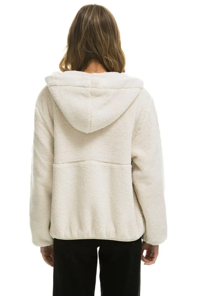 WomenMen Teddy Jackets Aviator Nation Teddy Apres Hooded Half Zip Jacket 8211 Vintage White