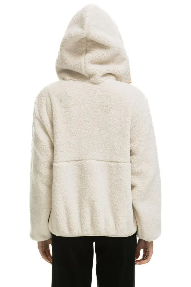 WomenMen Teddy Jackets Aviator Nation Teddy Apres Hooded Half Zip Jacket 8211 Vintage White