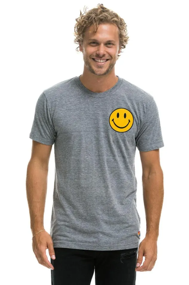 WomenMen Tees Aviator Nation Smiley 2 Crew Tee 8211 Heather Grey