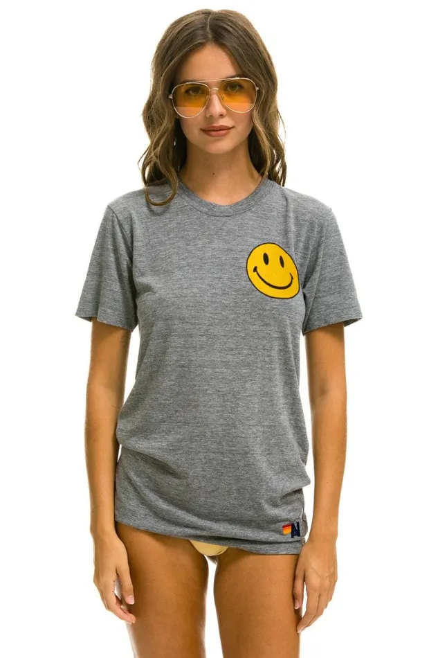 WomenMen Tees Aviator Nation Smiley 2 Crew Tee 8211 Heather Grey