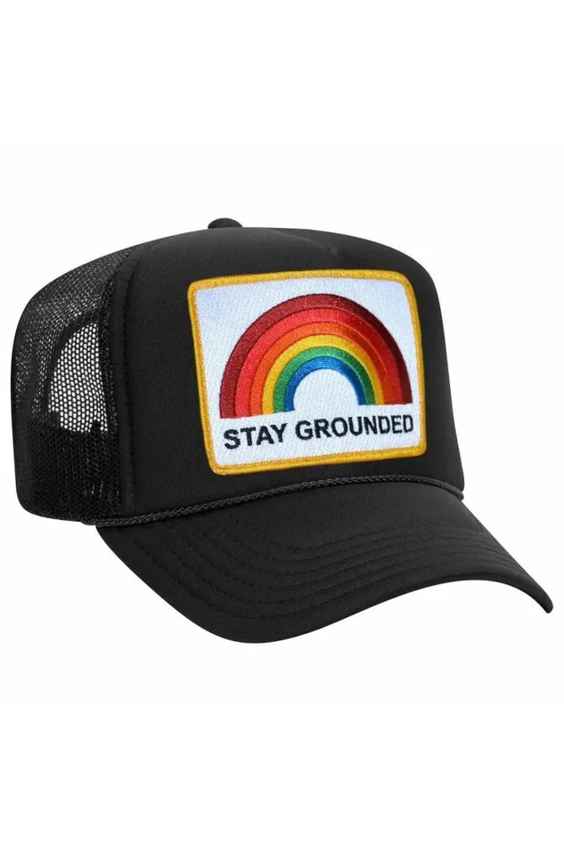 WomenMen Trucker Hats Aviator Nation Stay Grounded Trucker Hat