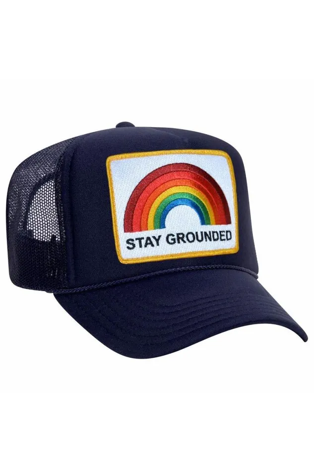 WomenMen Trucker Hats Aviator Nation Stay Grounded Trucker Hat