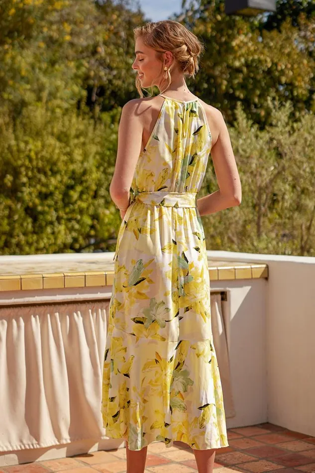 Women Midi Dresses Cupshe Lucky Bay Halter Neck Irregular Hem Slip Dress Yellow