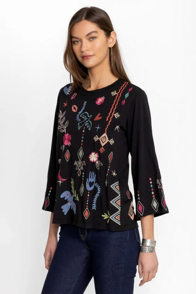 Women MILLEY KIMONO SLEEVE TEE Black Johnny Was Tops