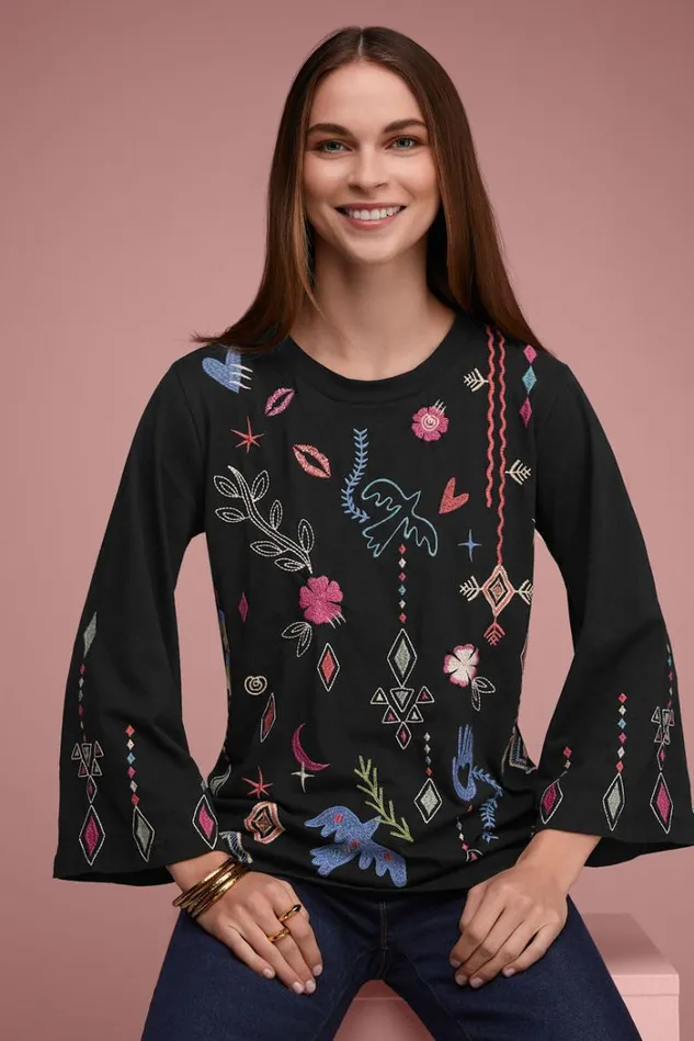 Women MILLEY KIMONO SLEEVE TEE Black Johnny Was Tops Women MILLEY KIMONO SLEEVE TEE Black Johnny Was Tops