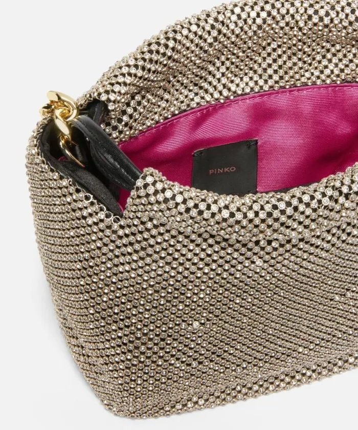 Women Mini Bags Pinko Mini Clutch In Rhinestone Mesh Blackgold Women Mini Bags Pinko Mini Clutch In Rhinestone Mesh Blackgold