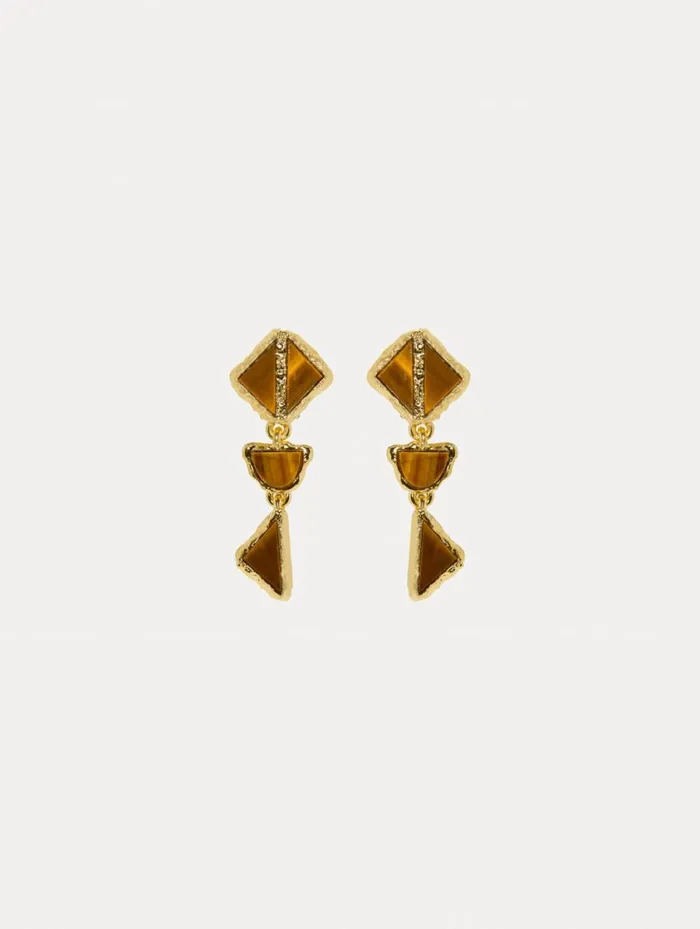 Women Mixed Stone ClipOn Earrings Tiger Eye Oscar De La Renta Earrings