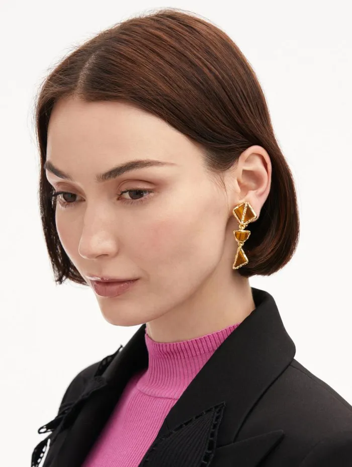 Women Mixed Stone ClipOn Earrings Tiger Eye Oscar De La Renta Earrings Women Mixed Stone ClipOn Earrings Tiger Eye Oscar De La Renta Earrings