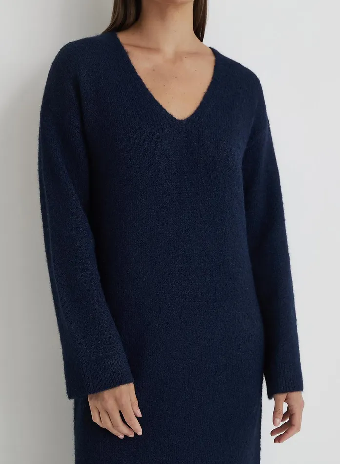 Women Navy V Neck Knitted Maxi Dress Dahlia 4th and Reckless Knitwear