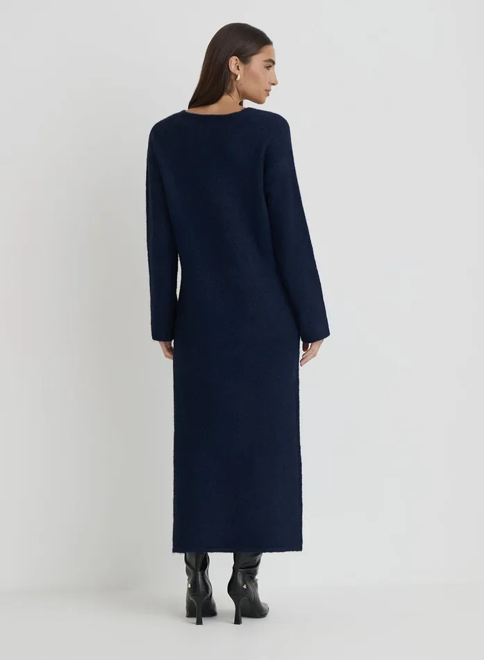 Women Navy V Neck Knitted Maxi Dress Dahlia 4th and Reckless Knitwear