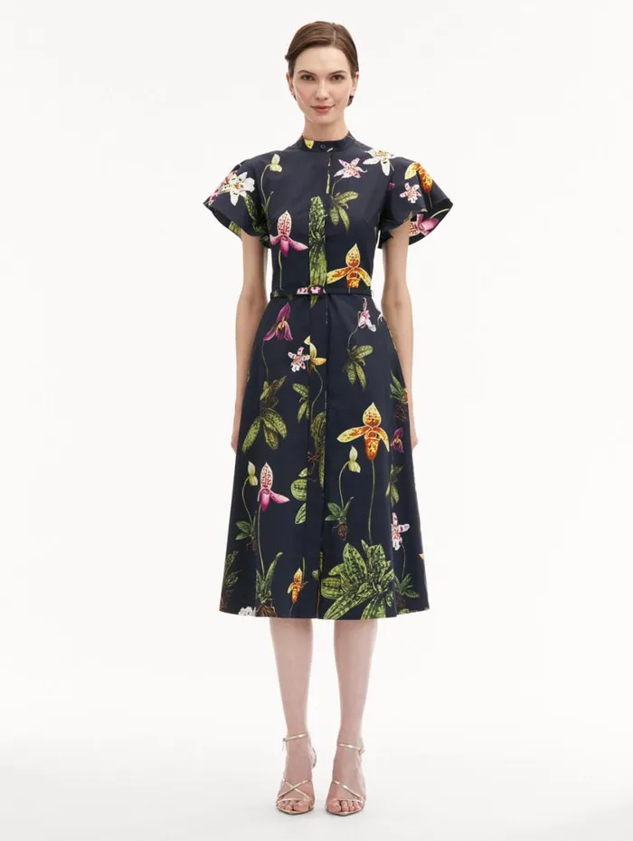 Women Orchid Cotton Poplin Short Sleeve Dress Navy Multi Oscar De La Renta Dresses Women Orchid Cotton Poplin Short Sleeve Dress Navy Multi Oscar De La Renta Dresses