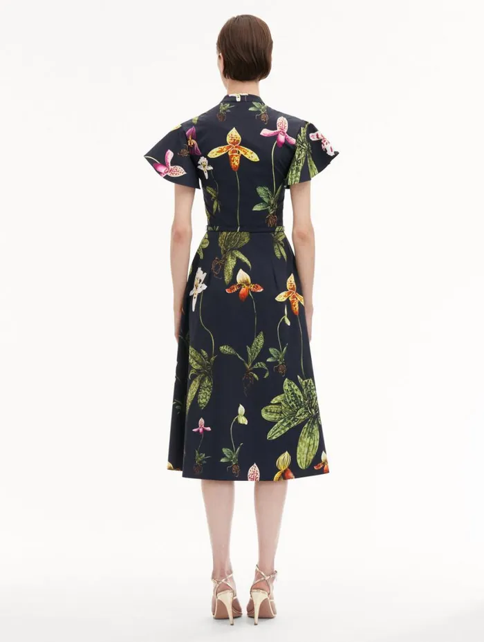Women Orchid Cotton Poplin Short Sleeve Dress Navy Multi Oscar De La Renta Dresses Women Orchid Cotton Poplin Short Sleeve Dress Navy Multi Oscar De La Renta Dresses