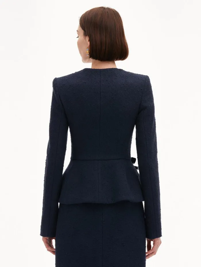 Women Orchid Embroidered Tweed Jacket Navy Oscar De La Renta Jackets and Coats Women Orchid Embroidered Tweed Jacket Navy Oscar De La Renta Jackets and Coats