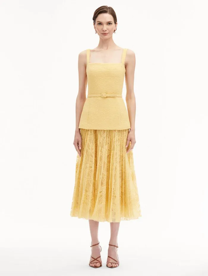 Women Orchid Guipure and Tweed Dress Banana Oscar De La Renta Dresses Women Orchid Guipure and Tweed Dress Banana Oscar De La Renta Dresses