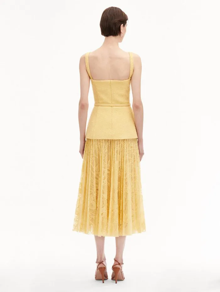 Women Orchid Guipure and Tweed Dress Banana Oscar De La Renta Dresses Women Orchid Guipure and Tweed Dress Banana Oscar De La Renta Dresses