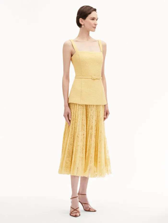 Women Orchid Guipure and Tweed Dress Banana Oscar De La Renta Dresses Women Orchid Guipure and Tweed Dress Banana Oscar De La Renta Dresses