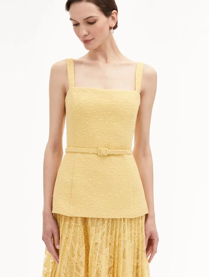 Women Orchid Guipure and Tweed Dress Banana Oscar De La Renta Dresses Women Orchid Guipure and Tweed Dress Banana Oscar De La Renta Dresses