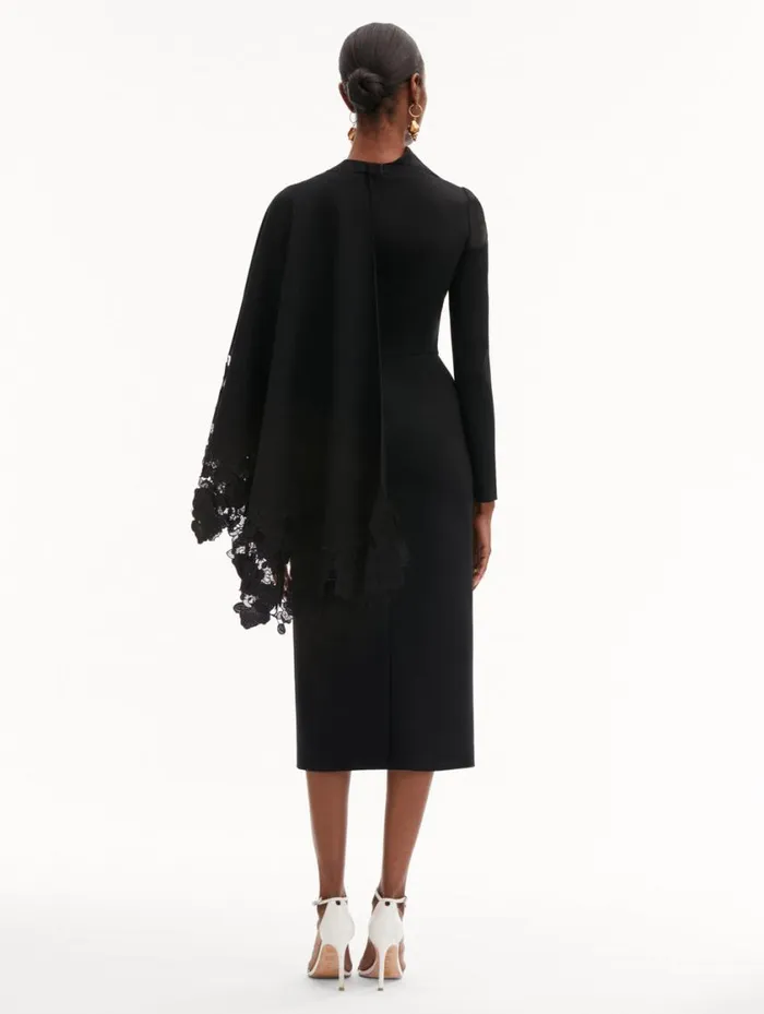 Women Orchid Guipure Cape Midi Dress Black Oscar De La Renta Dresses Women Orchid Guipure Cape Midi Dress Black Oscar De La Renta Dresses