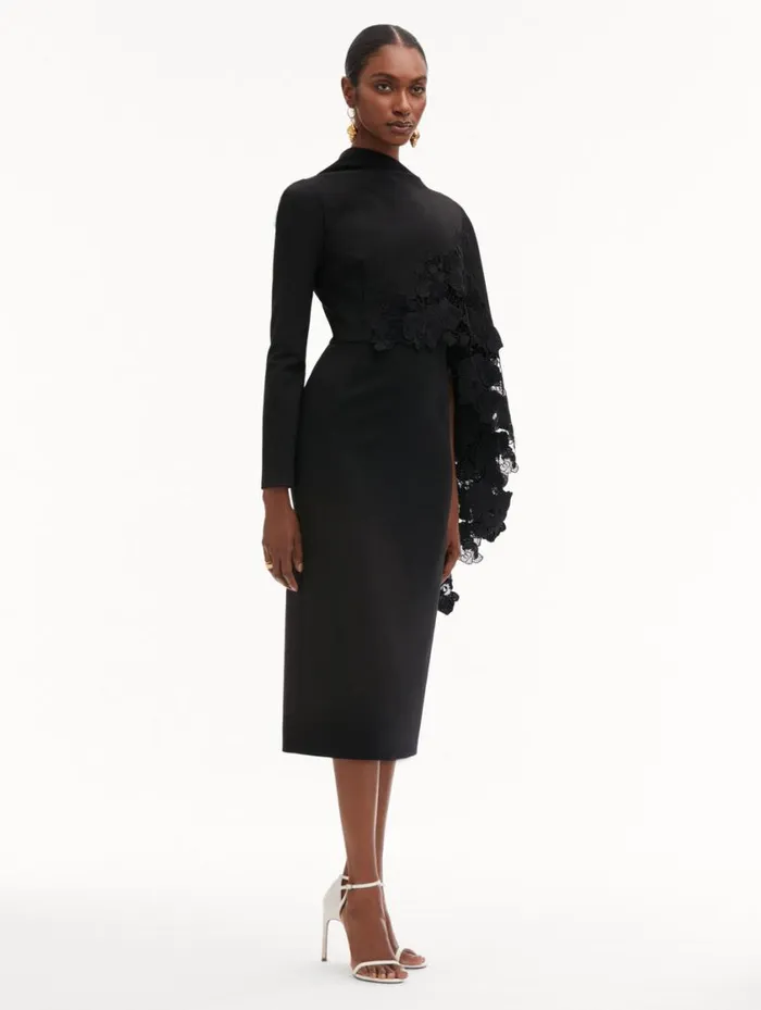 Women Orchid Guipure Cape Midi Dress Black Oscar De La Renta Dresses Women Orchid Guipure Cape Midi Dress Black Oscar De La Renta Dresses