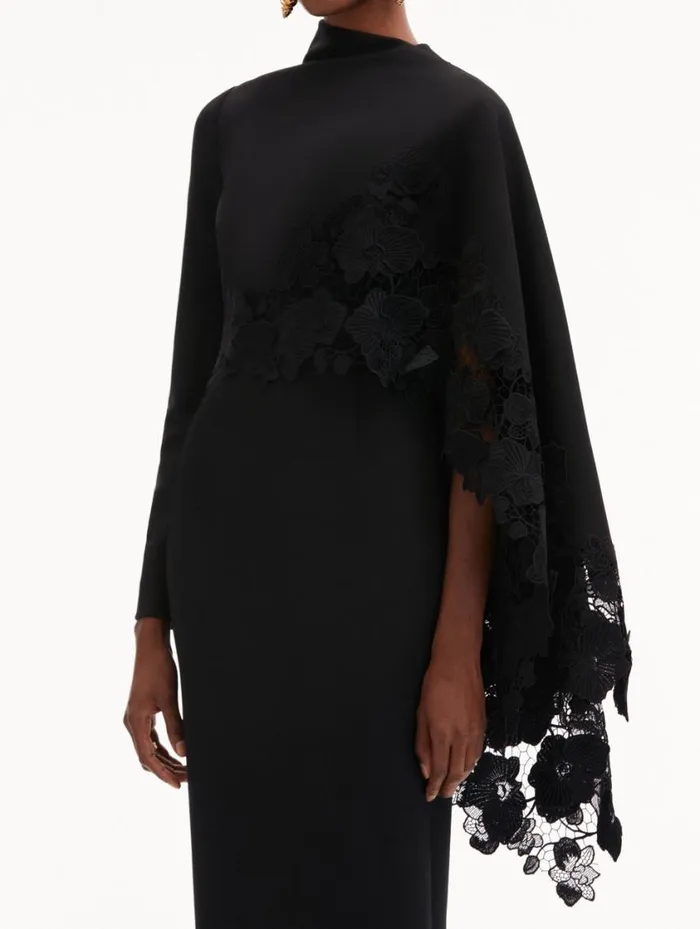 Women Orchid Guipure Cape Midi Dress Black Oscar De La Renta Dresses Women Orchid Guipure Cape Midi Dress Black Oscar De La Renta Dresses