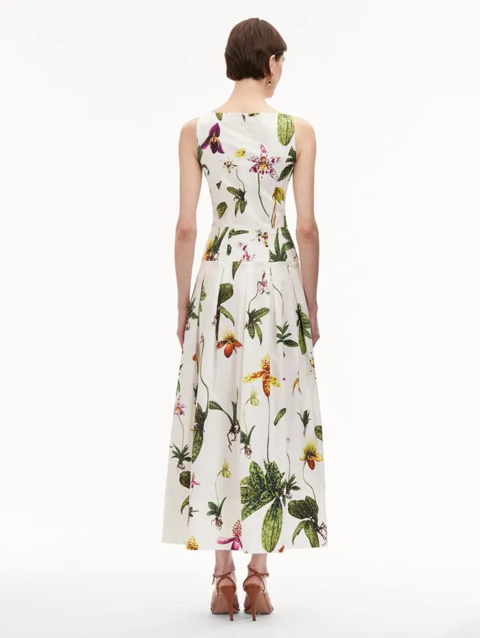 Women Orchid Zip Front Cotton Poplin Dress White Multi Oscar De La Renta Dresses Women Orchid Zip Front Cotton Poplin Dress White Multi Oscar De La Renta Dresses