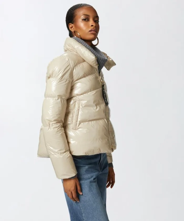 Women Outerwear Pinko Padded Crystal Nylon Pea Jacket Beige Women Outerwear Pinko Padded Crystal Nylon Pea Jacket Beige