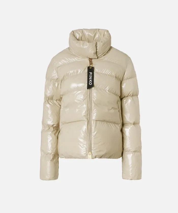 Women Outerwear Pinko Padded Crystal Nylon Pea Jacket Beige Women Outerwear Pinko Padded Crystal Nylon Pea Jacket Beige