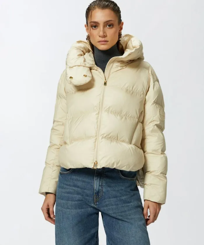 Women Outerwear Pinko Padded Down Jacket With High Wraparound Collar Oyster Grey Women Outerwear Pinko Padded Down Jacket With High Wraparound Collar Oyster Grey