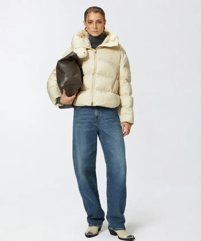 Women Outerwear Pinko Padded Down Jacket With High Wraparound Collar Oyster Grey Women Outerwear Pinko Padded Down Jacket With High Wraparound Collar Oyster Grey