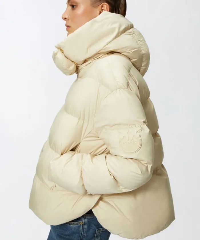 Women Outerwear Pinko Padded Down Jacket With High Wraparound Collar Oyster Grey Women Outerwear Pinko Padded Down Jacket With High Wraparound Collar Oyster Grey