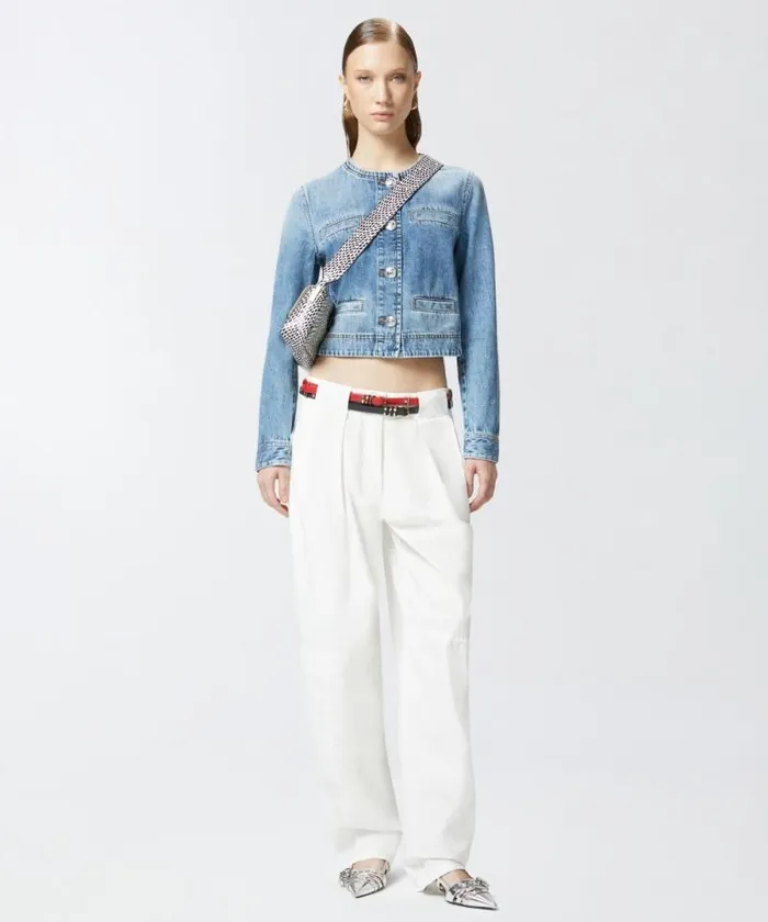 Women Outerwear Pinko Short Denim Jacket With Pockets And Buttons Mid Wash Women Outerwear Pinko Short Denim Jacket With Pockets And Buttons Mid Wash