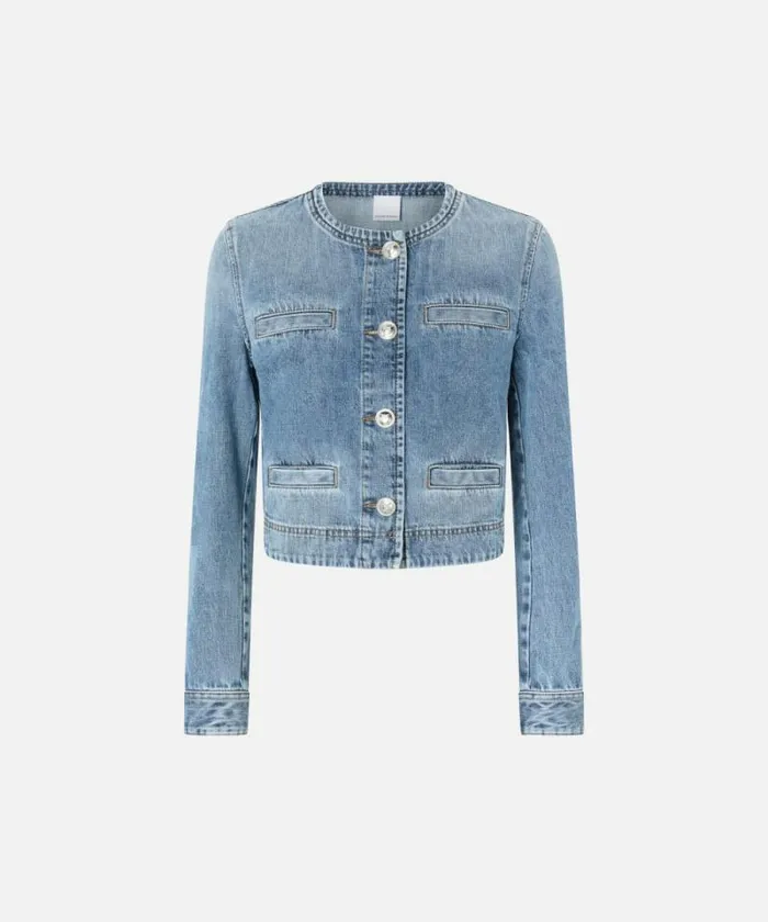Women Outerwear Pinko Short Denim Jacket With Pockets And Buttons Mid Wash Women Outerwear Pinko Short Denim Jacket With Pockets And Buttons Mid Wash